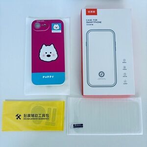 Cute Cartoon Pink/Blue Puppy Dog iPhone 16e Phone Case with Screen Protector